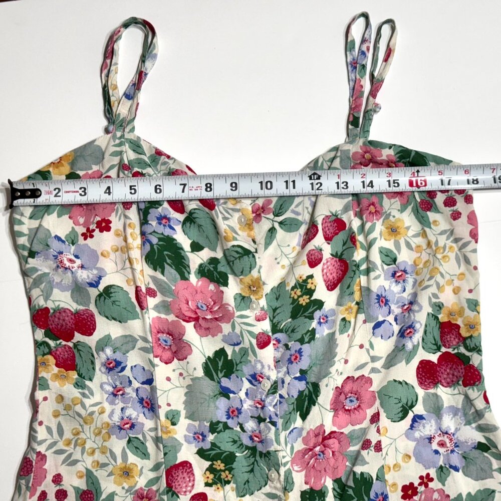 Mango MNG Strawberry Floral Jumpsuit Sleeveless Cottagecore Farm Country Fruit - Picture 11 of 16